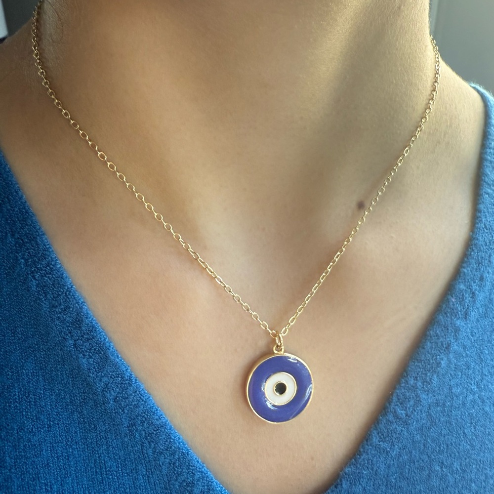 Gold and Blue Evil Eye Pendant Necklace
